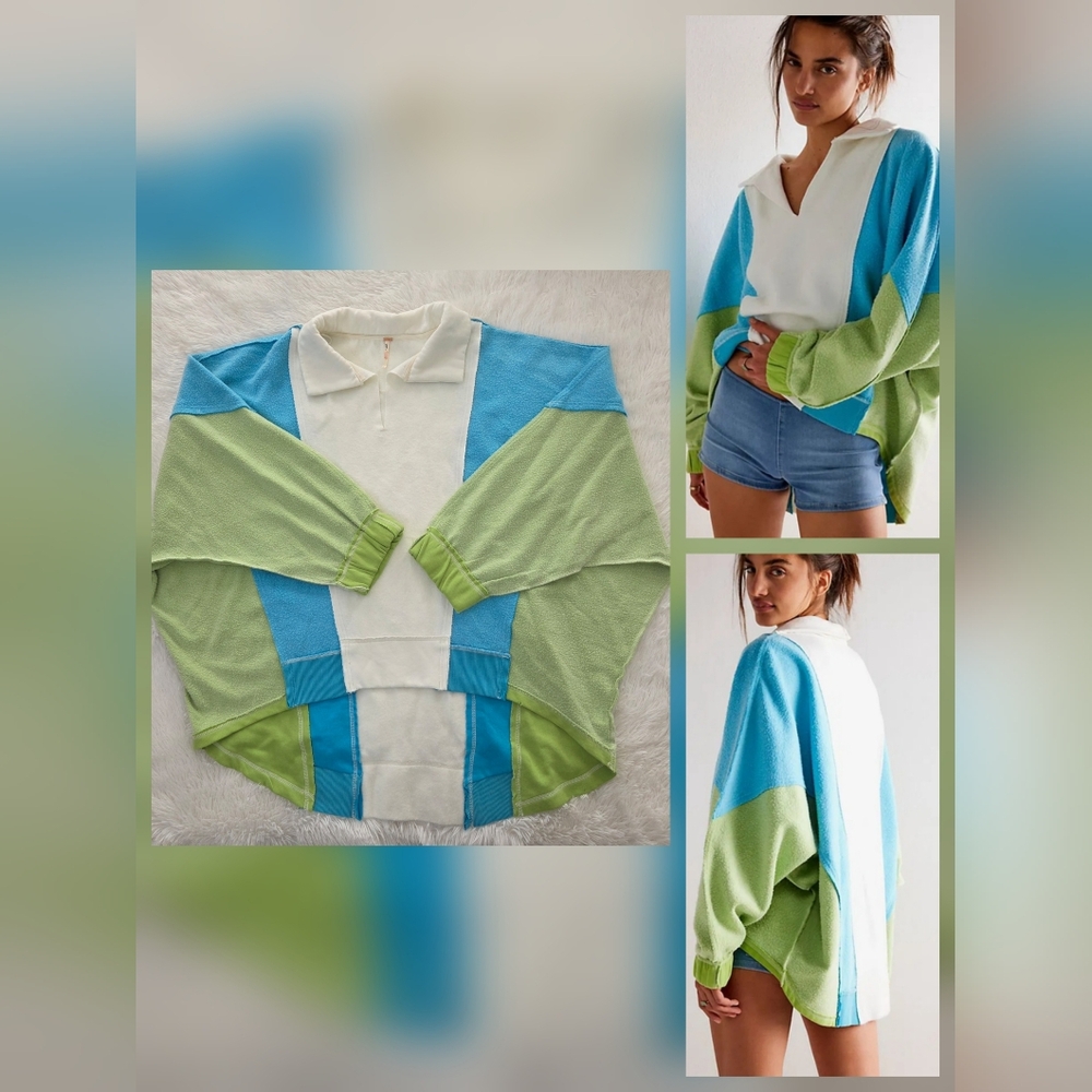 Free People Sidewalk Sweatshirt Green Combo